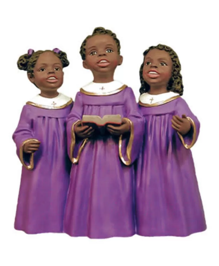 3 Black Children'S Choir, Purple Gown, Church Figurine 4''H | Noel Eternel Store