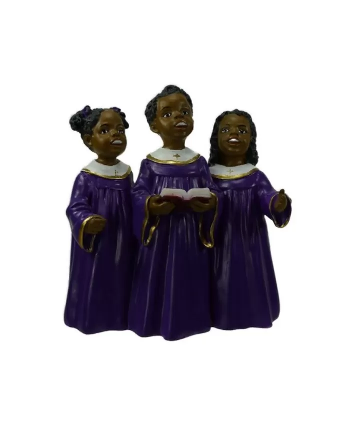 3 Black Children'S Choir, Purple Gown, Church Figurine 4''H | Noel Eternel Store