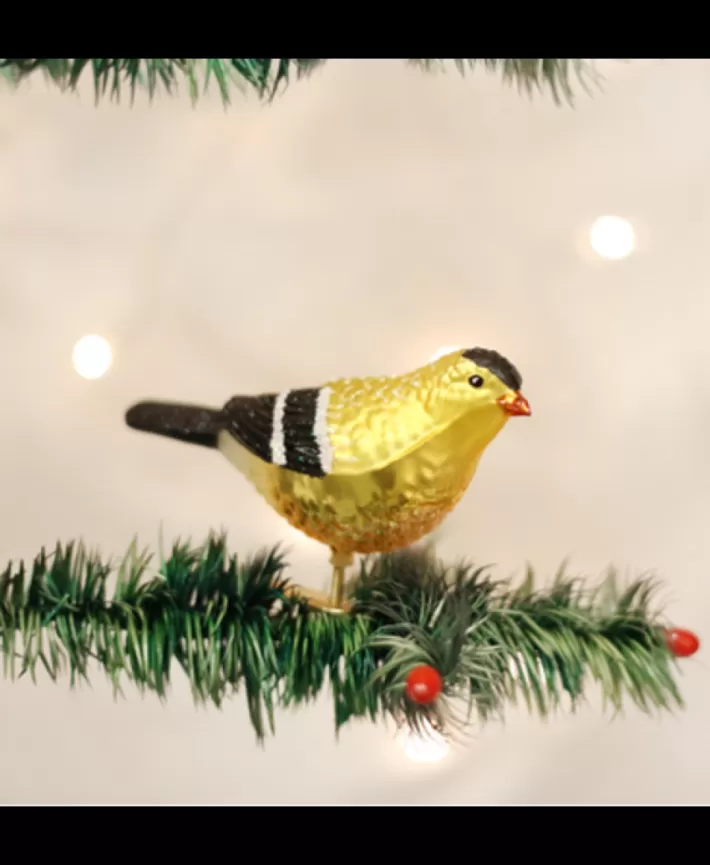 American Goldfinch Mouth Blown Glass Bird Ornament | Noel Eternel New