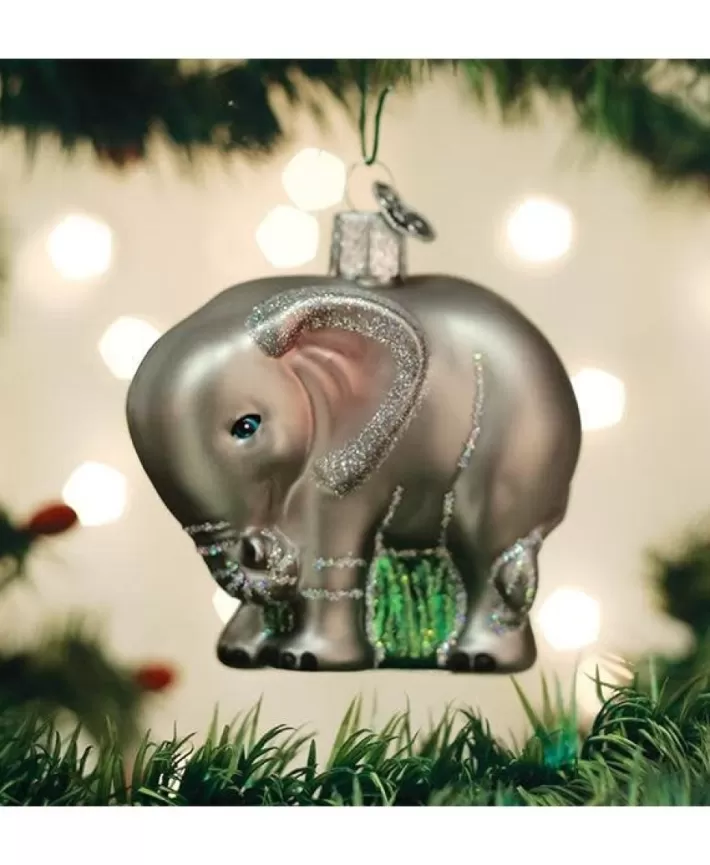 Baby Elephant Mouth Blown Glass Ornament | Noel Eternel Outlet