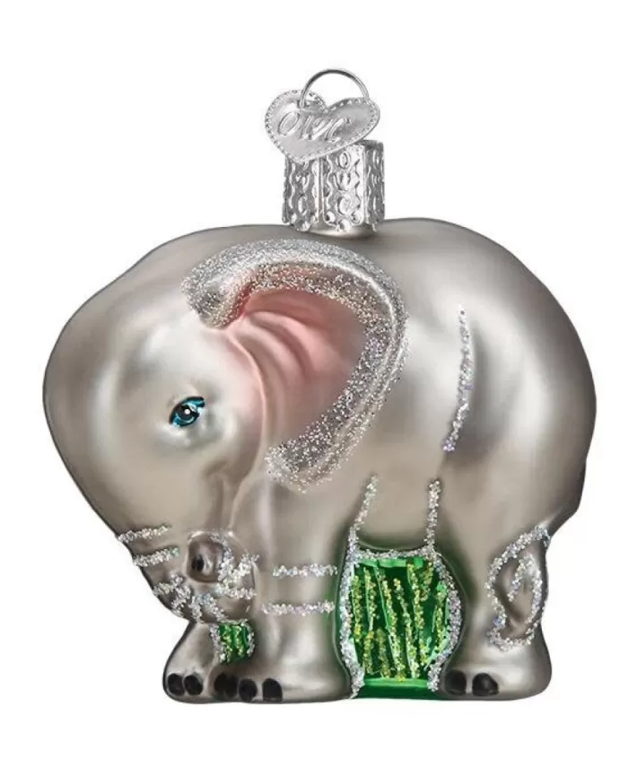 Baby Elephant Mouth Blown Glass Ornament | Noel Eternel Outlet