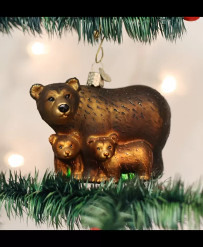 Bear With Cubs, Mouth Blown Glass Ornament | Noel Eternel Cheap