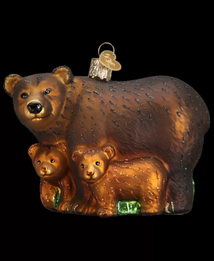 Bear With Cubs, Mouth Blown Glass Ornament | Noel Eternel Cheap