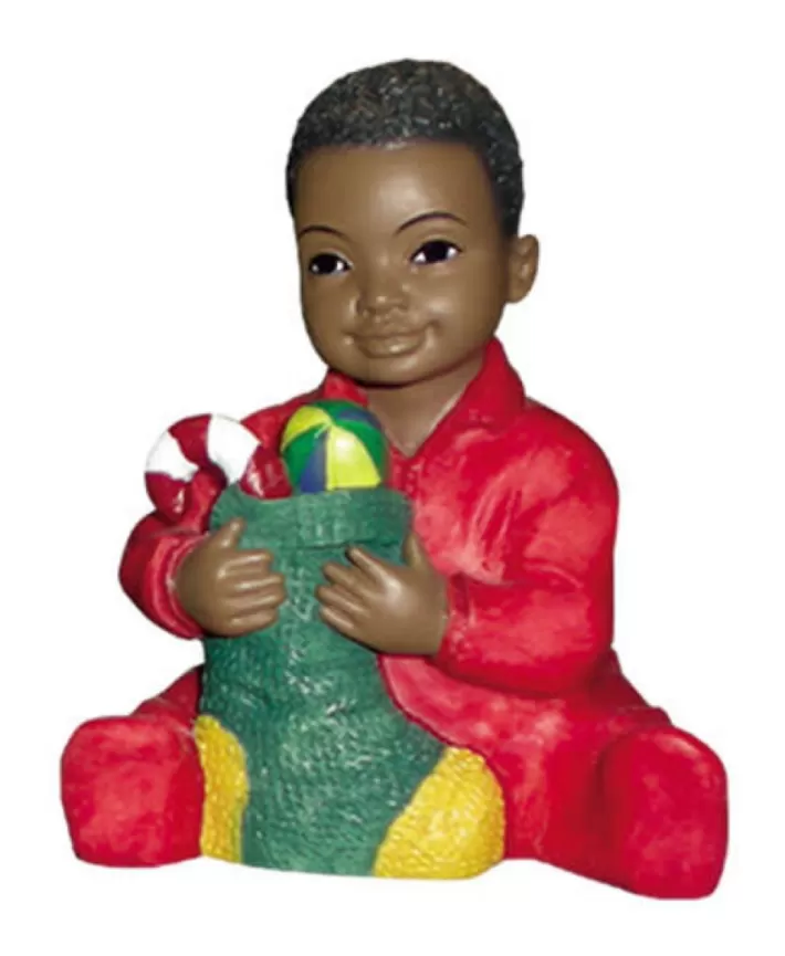 Black Art Christmas Boy In Pajamas With Stocking 3.5''H | Noel Eternel Best