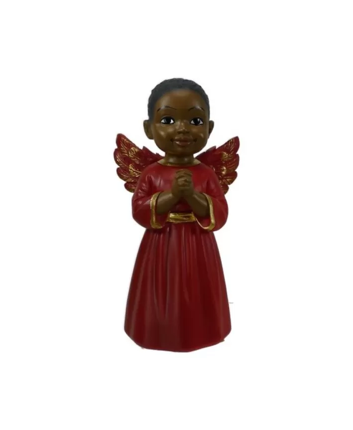 Black Cherub: Prayer-Boy In Red Robe 4''H | Noel Eternel New