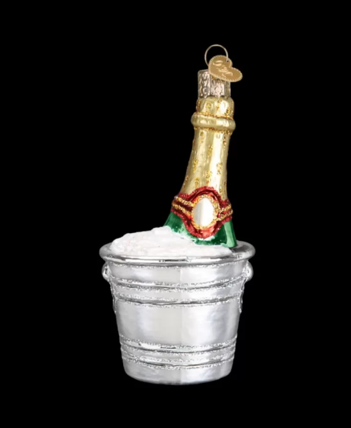 Chilled Champagne In Bucket Mouth Blown Glass Ornament | Noel Eternel Outlet