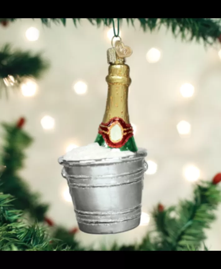 Chilled Champagne In Bucket Mouth Blown Glass Ornament | Noel Eternel Outlet