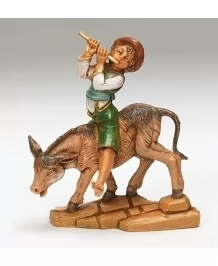 Dominic Boy With Flute On Donkey 5" Fontanini Nativity | Noel Eternel Clearance