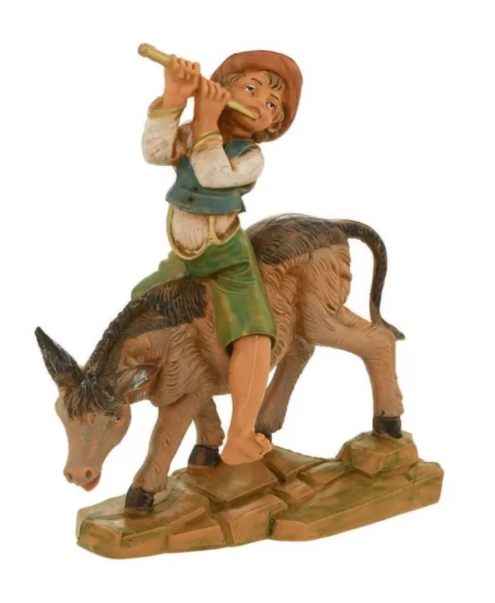 Dominic Boy With Flute On Donkey 5" Fontanini Nativity | Noel Eternel Clearance