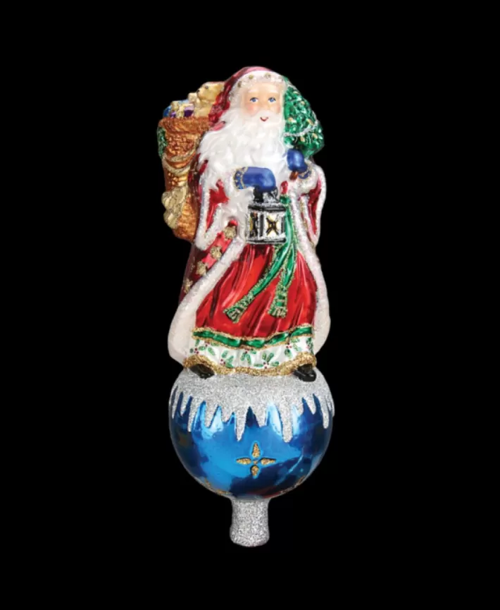 Father Christmas Mouth Blown Glass Tree Topper | Noel Eternel Online