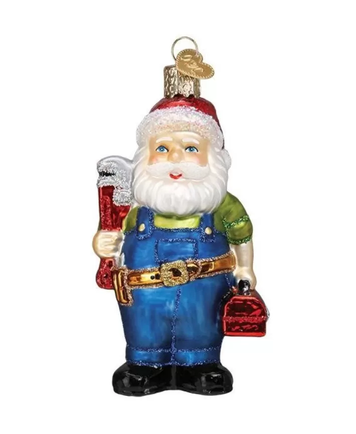 Handyman Santa Mouth Blown Glass Ornament | Noel Eternel Best