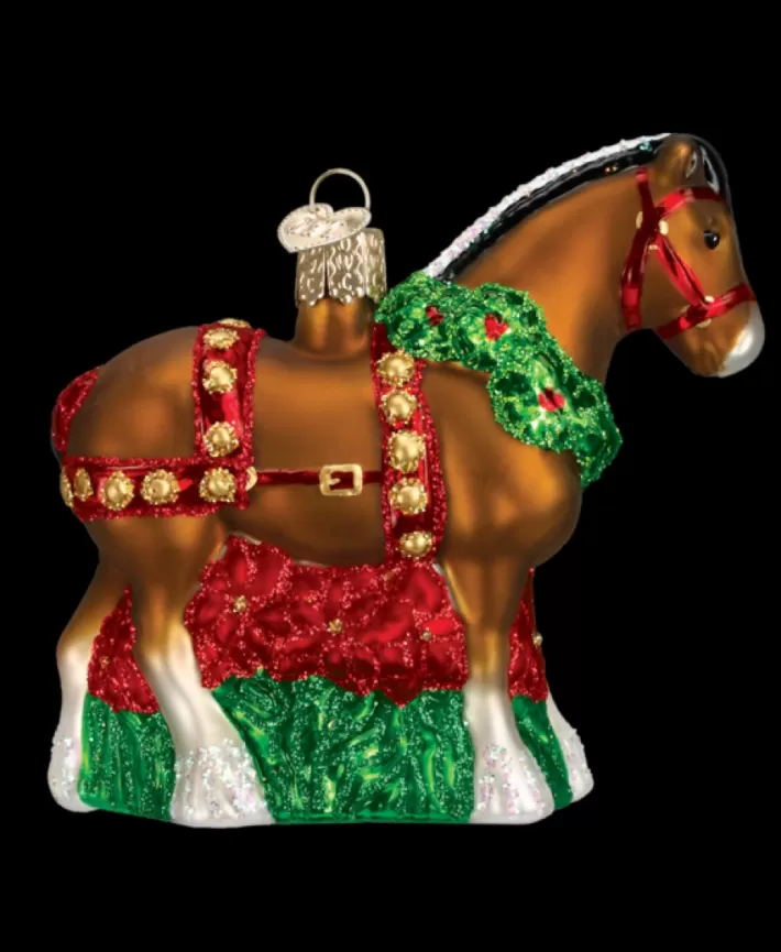 Holiday Clydesdale, Mouth Blown Glass Ornament | Noel Eternel New