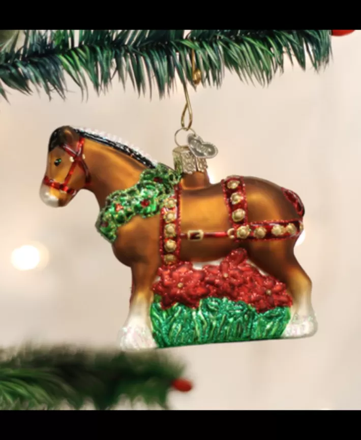 Holiday Clydesdale, Mouth Blown Glass Ornament | Noel Eternel New