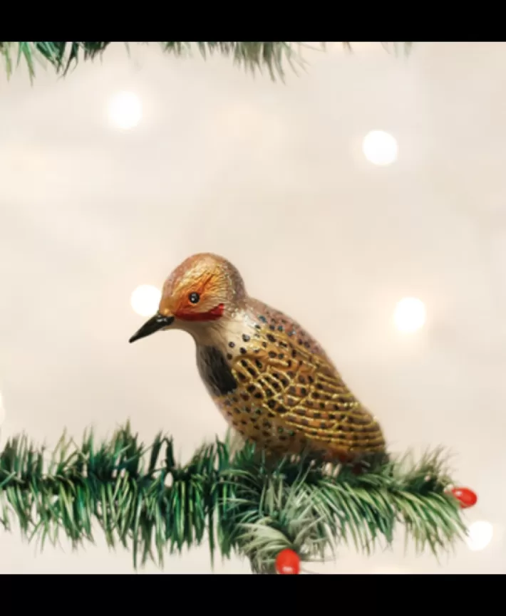 Northern Flicker Bird Mouth Blown Glass Ornament | Noel Eternel Discount