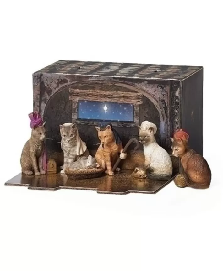 Purrfect Pageant, Cat Pageant Creche With Printed Box Stable | Noel Eternel Discount