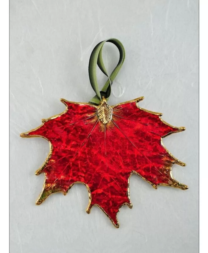 Red Sugar Maple Leaf Ornament With Gold Trim | Noel Eternel Cheap