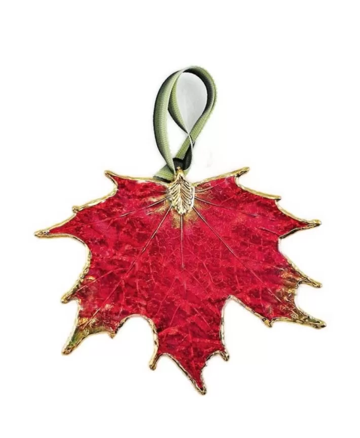 Red Sugar Maple Leaf Ornament With Gold Trim | Noel Eternel Cheap