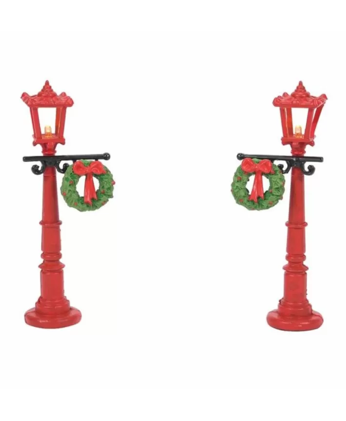 Red With Greens Street Lights - Village Accessories | Noel Eternel Online