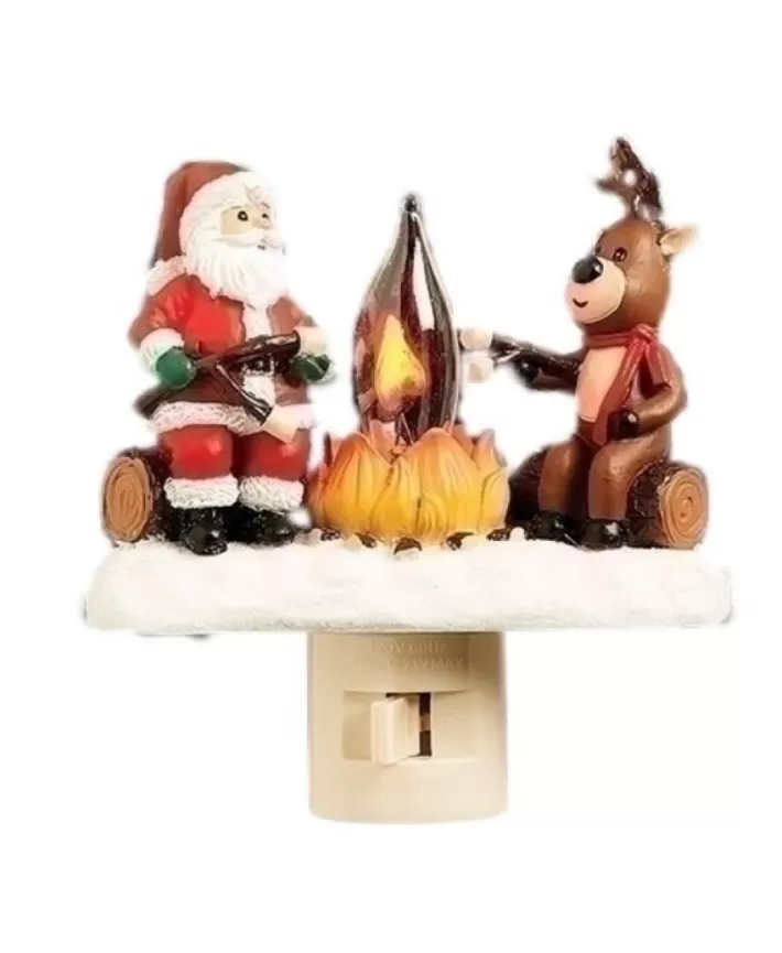 Santa And Reindeer Campfire Nightlight 4.25' | Noel Eternel Discount