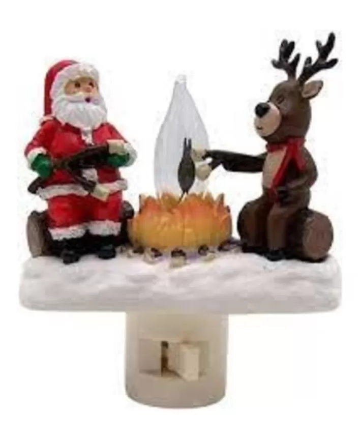 Santa And Reindeer Campfire Nightlight 4.25' | Noel Eternel Discount