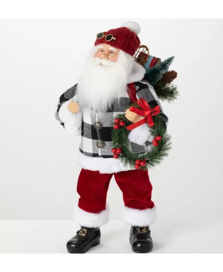 Santa Figurine Red And Plaid 19In H | Noel Eternel Outlet