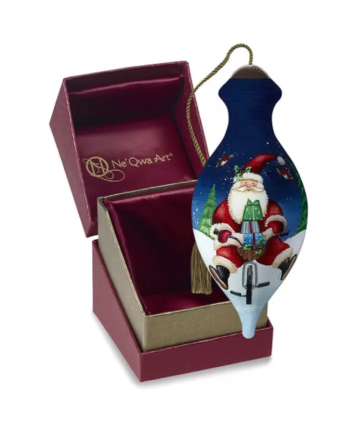 Santa On Bicycle Ornament By Ne'Qwa | Noel Eternel Store