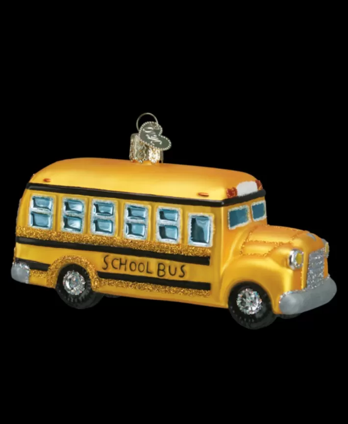 School Bus, Mouth Blown Glass Ornament | Noel Eternel Discount