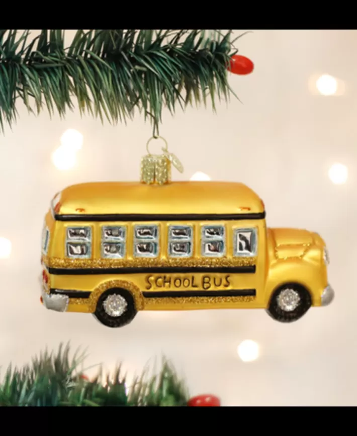 School Bus, Mouth Blown Glass Ornament | Noel Eternel Discount