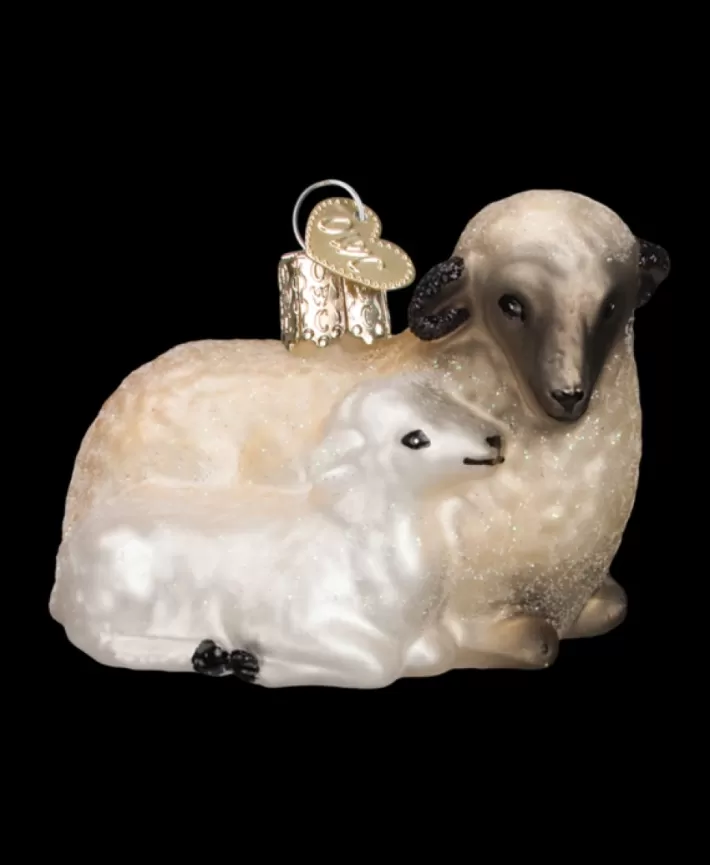 Sheep With Lamb, Mouth Blown Glass Ornament | Noel Eternel Cheap