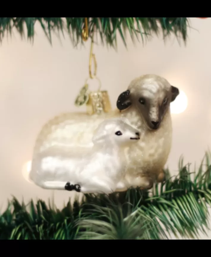 Sheep With Lamb, Mouth Blown Glass Ornament | Noel Eternel Cheap