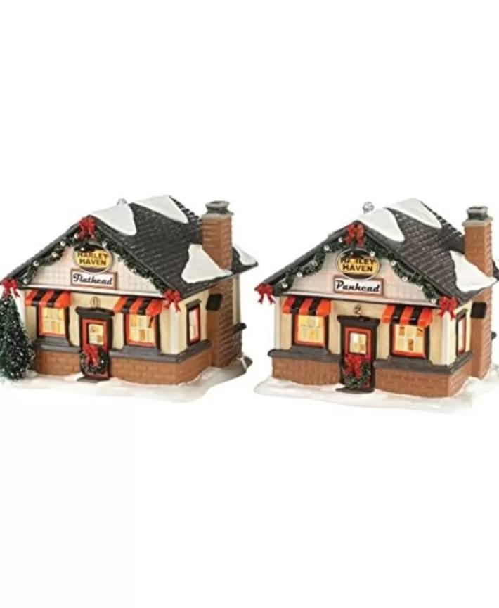 Snow Village Harley Roadside Cabins Set Of 2 | Noel Eternel Shop