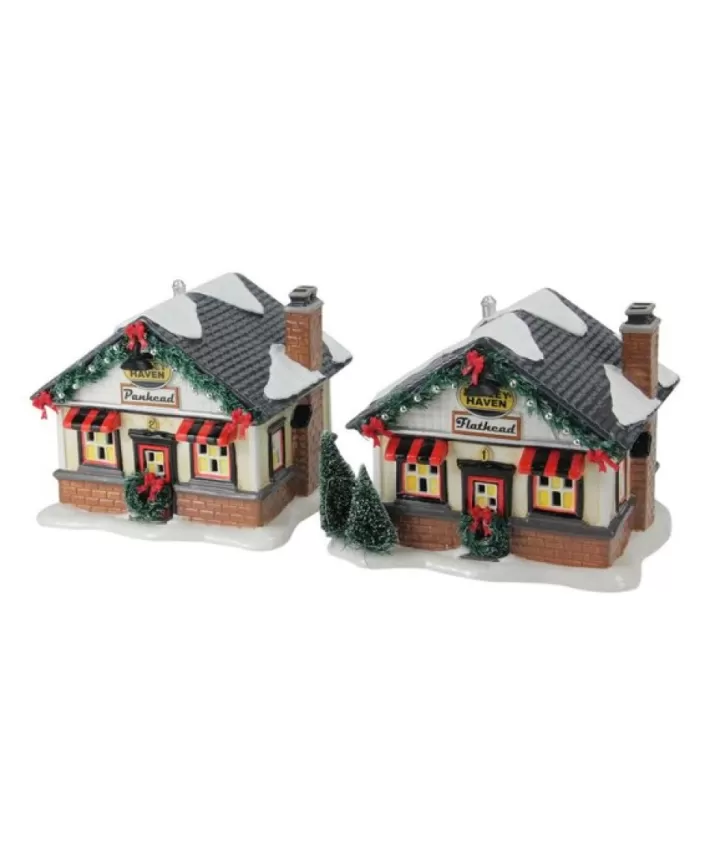 Snow Village Harley Roadside Cabins Set Of 2 | Noel Eternel Shop