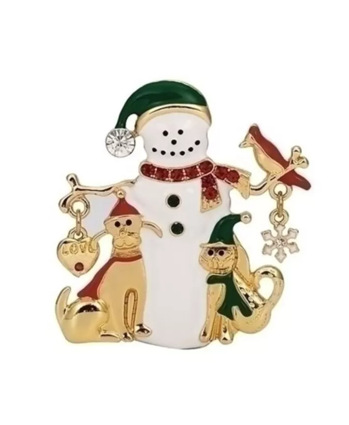 Snowman And Friends Pin 2"H | Noel Eternel Fashion