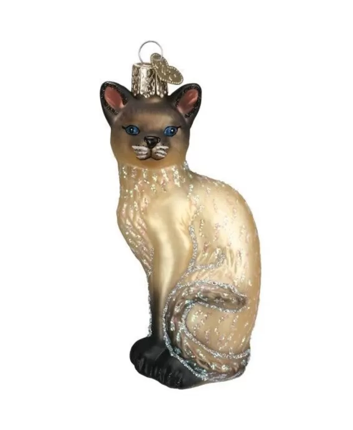 Tan Siamese Cat Ornament En Verre | Noel Eternel Online