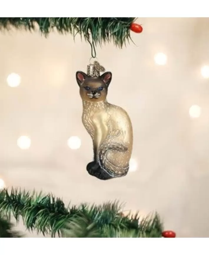 Tan Siamese Cat Ornament En Verre | Noel Eternel Online