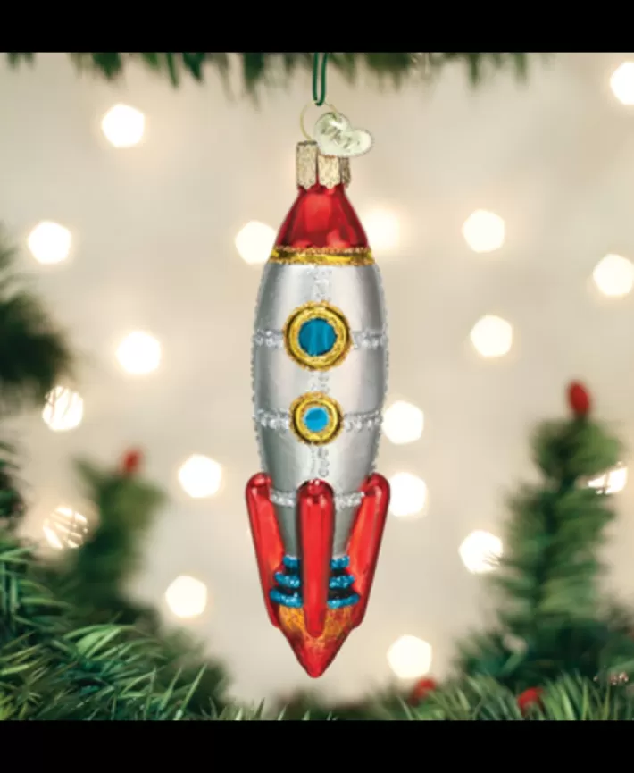 Toy Rocket Ship, Mouth Blown Glass Ornament | Noel Eternel Discount