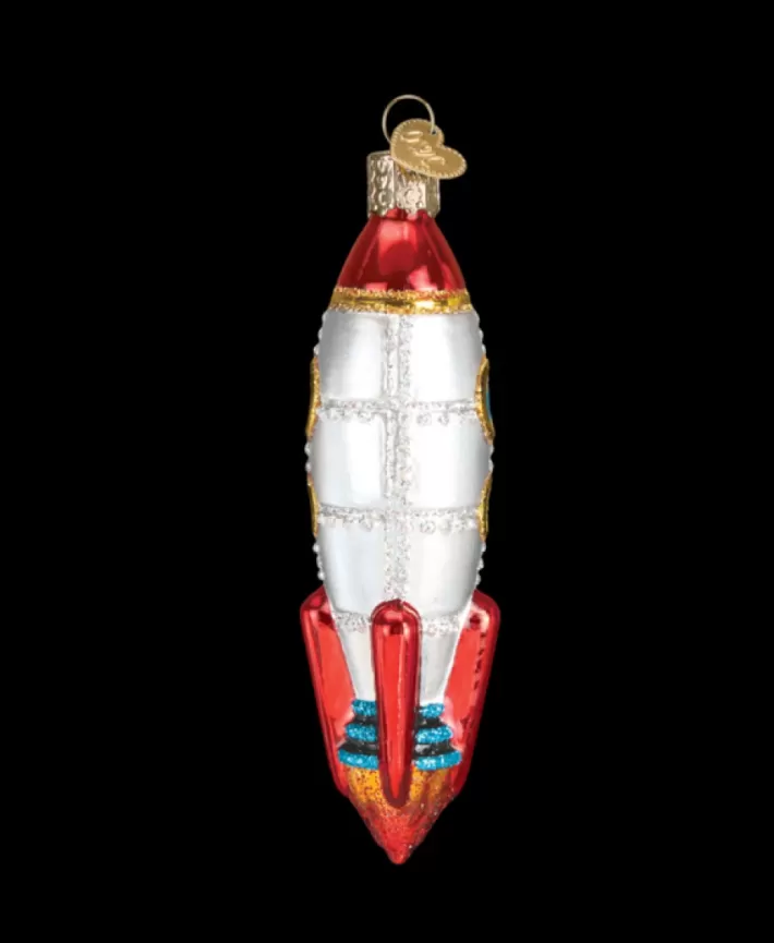 Toy Rocket Ship, Mouth Blown Glass Ornament | Noel Eternel Discount