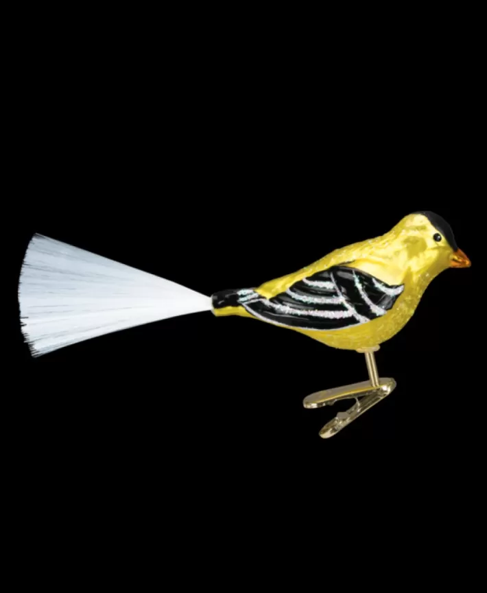 Western Goldfinch, Mouth Blown Glass Ornament | Noel Eternel New